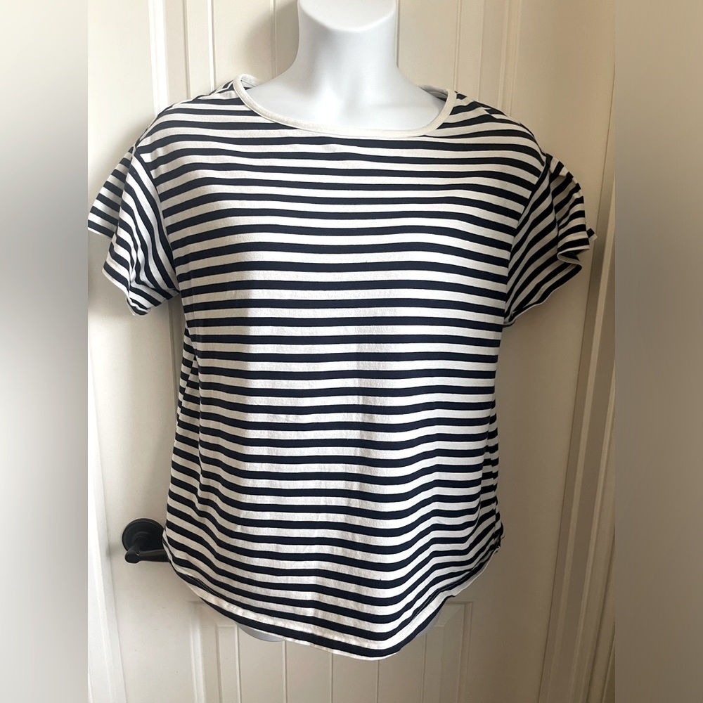 Ava & Viv Breton Short Sleeve Navy & White stripe Cotton Blend Tee Shirt, SZ X